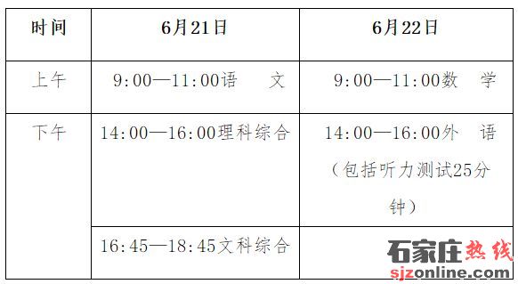 2023年河北中考時間